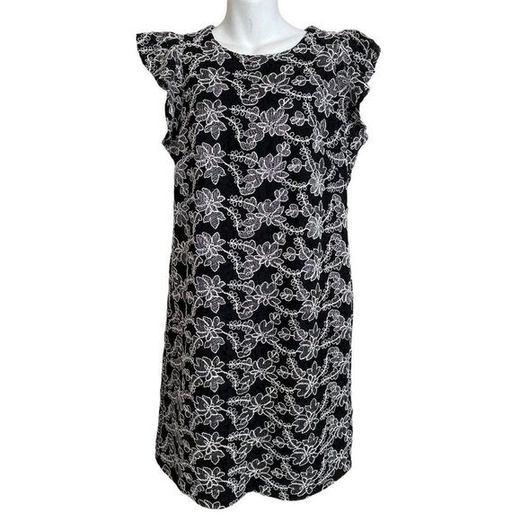 Ann Taylor Black White Sheath Dress Size 8‎ Tall Eyelit Floral Embroidered - Picture 1 of 8